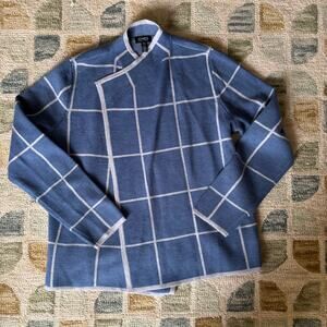 Jones NY Geometric Blue Cozy Cardigan Sweater Workwear Size L Graphic